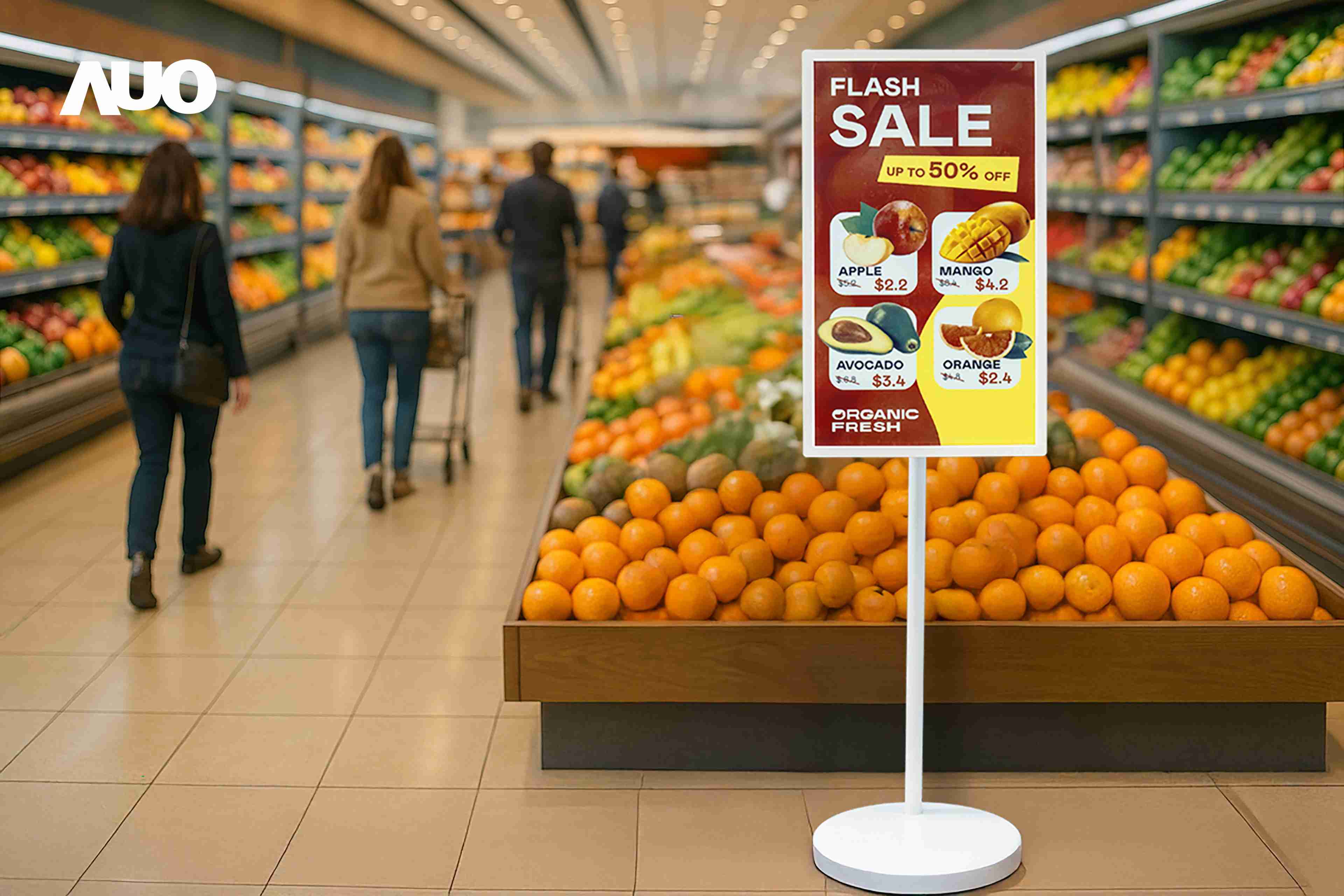 达擎首亮相低功耗、、、全彩的〝aecoPost电子纸解决方案〞，，仅在更新画面时需要微量的电力驱动，，无需布建电线的便捷设计，，使其可灵活应用、、随意置放，，并可透过云端或行动装置app，，，，轻松管理及排程广告内容，，晋升店头营销利器。。